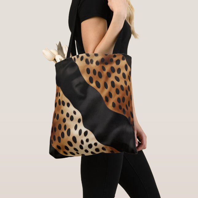 Chic Western Black Brown Cowhide  Tote Bag (Close Up)