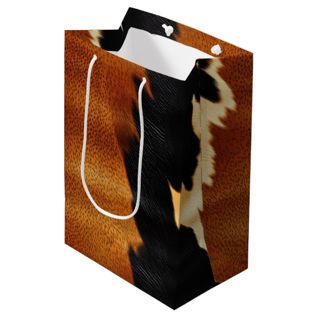 Chic Western Black Brown Cream Cowhide  Medium Gift Bag (Front Angled)