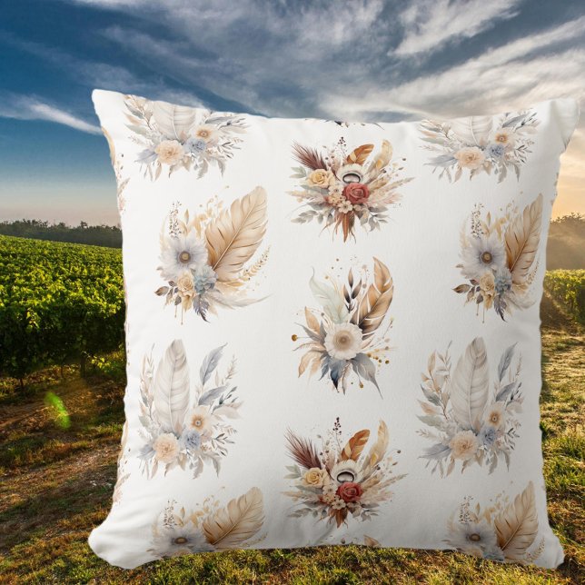 Chic Western Boho Floral Bouquet Pattern  Throw Pillow (Creator Uploaded)