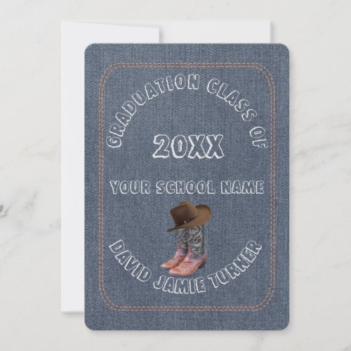 Chic Western Boots Hat Denim Graduation Invite