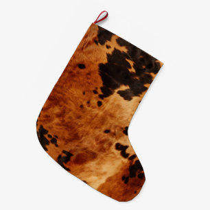 Chic Western Brown Cowhide  Large Christmas Stocking
