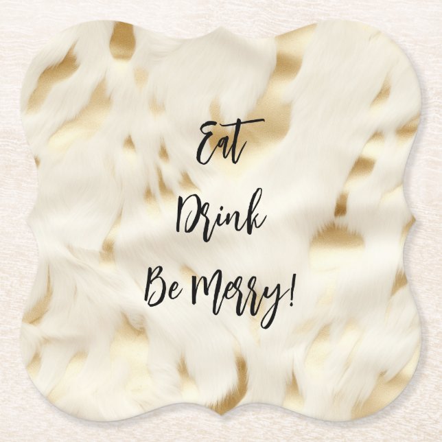 Chic Western Gold White Cream Cowhide  Paper Coaster (Front)