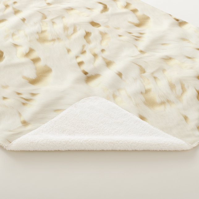 Chic Western Gold White Cream Cowhide  Sherpa Blanket (3/4)