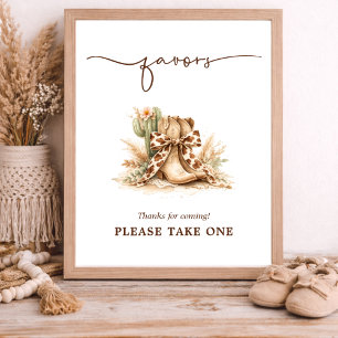 Chic Western Little Cowboy Baby Shower Favors Sign