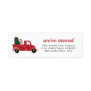 Chic We've Moved Red Truck Christmas Tree Snow Man Label