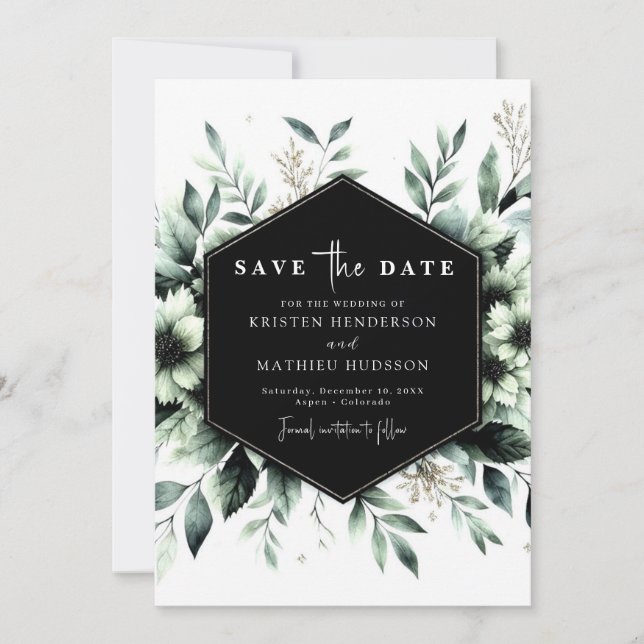 Chic Whimsical Botanical Sage Green Wedding  Save The Date (Front)