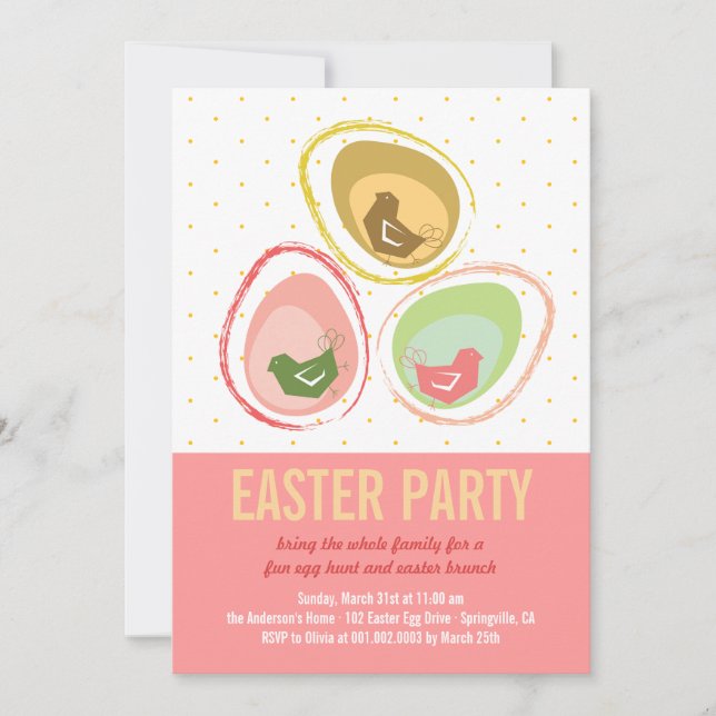 Chic Whimsical Chicks Easter Egg Hunt Party Invite (Front)