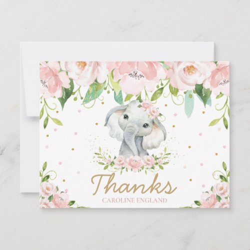 Chic Whimsical Cute Elephant Blush Pink Floral Note Card