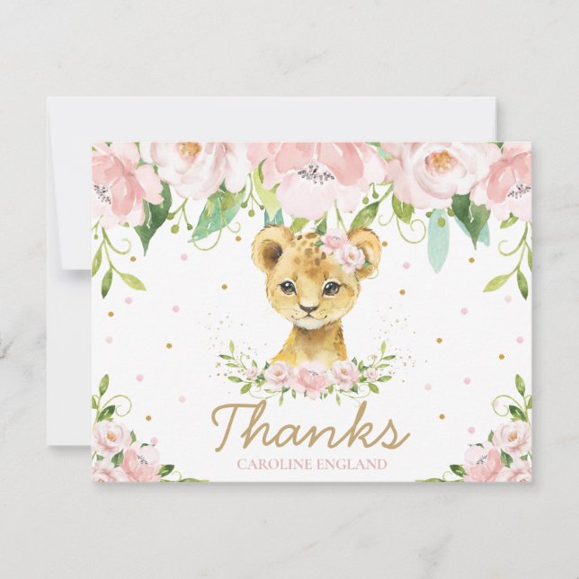 Chic Whimsical Cute Lion Blush Pink Floral Note Card (Front)