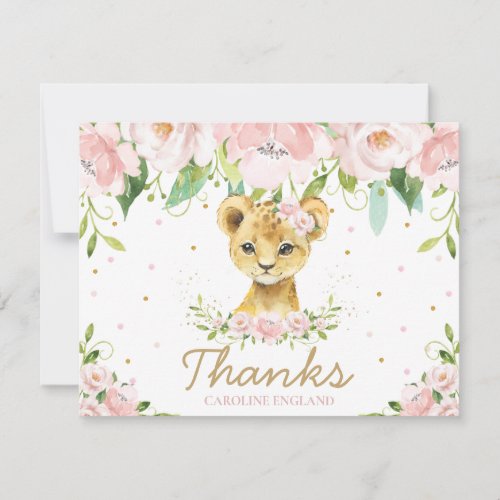 Chic Whimsical Cute Lion Blush Pink Floral Note Card