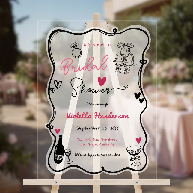 Chic Whimsical Hand Drawn Bridal Shower  Acrylic Sign (Creator Uploaded)