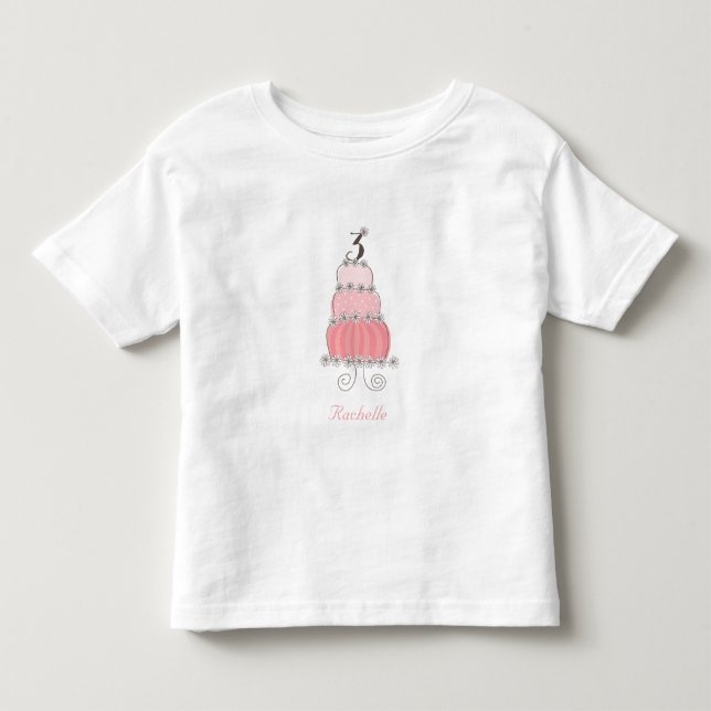 Chic Whimsical Pink Cake Girl's 3rd Birthday Party Toddler T-shirt (Front)