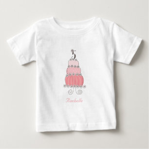 Chic Whimsical Pink Cake Girl's 5th Birthday Party Baby T-Shirt