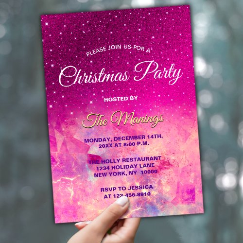 Chic whimsical pink ombre glitter Christmas  Invitation