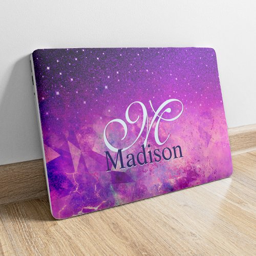 Chic whimsical pink purple ombre glitter monogram HP laptop skin