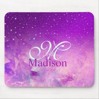Chic whimsical pink purple ombre glitter monogram