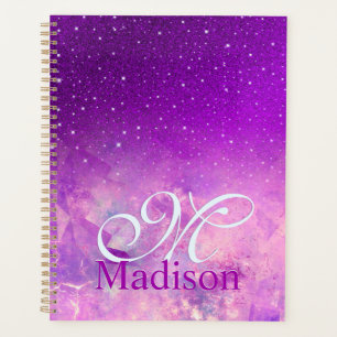 Chic whimsical pink purple ombre glitter monogram planner