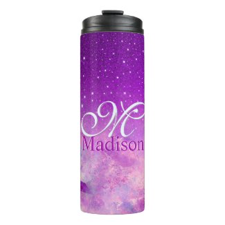 Chic whimsical pink purple ombre glitter monogram