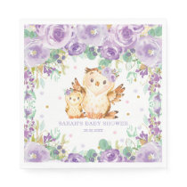 Chic Whimsical Purple Floral Owl Baby Shower Napkins