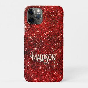 Chic whimsical red black glitter monogram iPhone 11 pro case