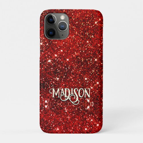 Chic whimsical red black glitter monogram  iPhone 11 pro case