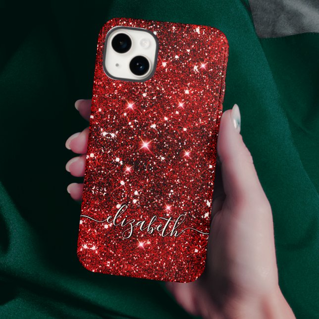 Chic whimsical red black glitter monogram  Case-Mate iPhone case (Creator Uploaded)