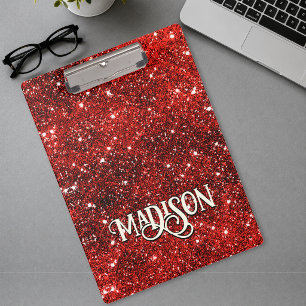 Chic whimsical red black glitter monogram clipboard