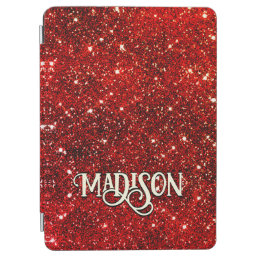 Chic whimsical red black glitter monogram  iPad air cover