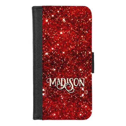 Chic whimsical red black glitter monogram  iPhone 87 wallet case