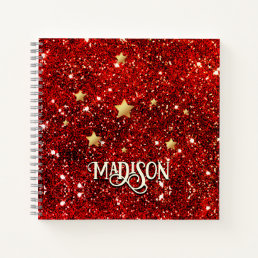 Chic whimsical red black glitter monogram  notebook