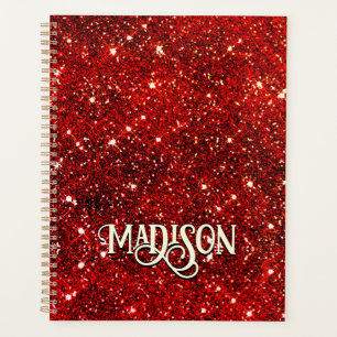 Chic whimsical red black glitter monogram planner
