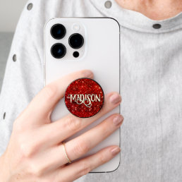 Chic whimsical red black glitter monogram  PopSocket