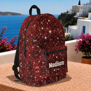 Chic whimsical red black glitter monogram printed backpack