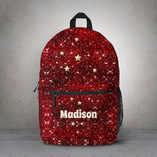 Chic whimsical red black glitter monogram printed backpack