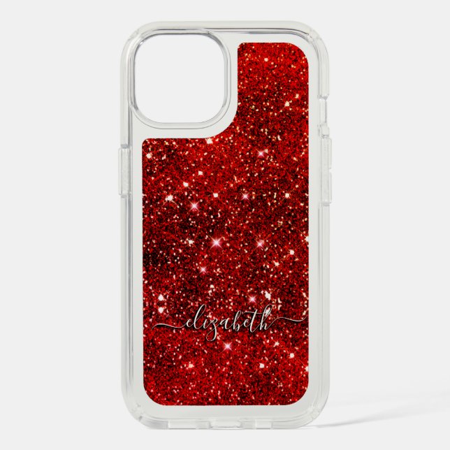 Chic whimsical red black glitter monogram  speck iPhone case (Front)