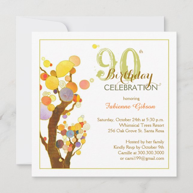 Chic Whimsical Trees 90th Birthday Party Invitation (Front)