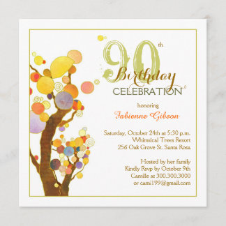 Chic Whimsical Trees 90th Birthday Party Invitation