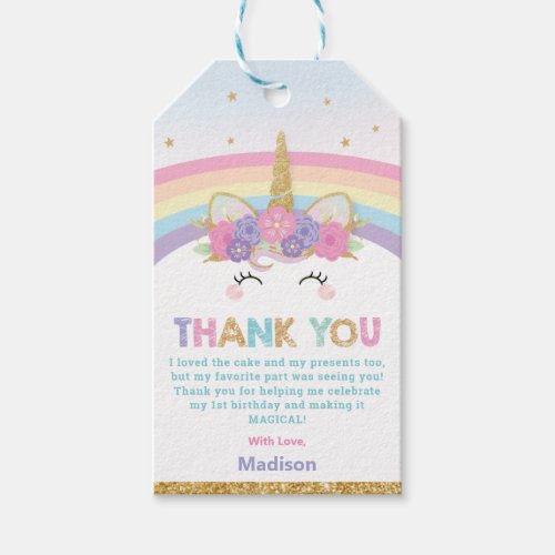 Chic Whimsical Unicorn Rainbow 1st Birthday Favor Gift Tags
