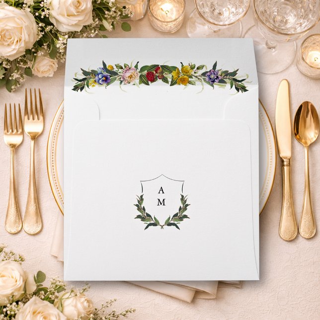 Chic Whimsical Vintage Floral monogram wedding Envelope (Creator Uploaded)