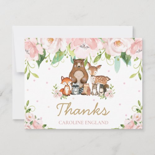 Chic Whimsical Woodland Animals Blush Pink Floral Note Card