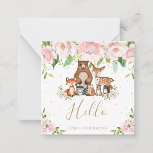 Chic Whimsical Woodland Animals Blush Pink Floral Note Card