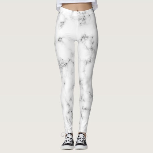 Chic White and Black Marble Stone Leggings