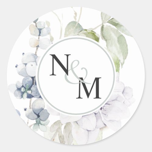 Chic White and Blue Floral Monogram Envelope Seal