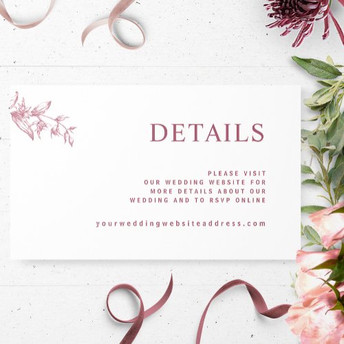 Chic White and Burgundy Wedding Website  Details Enclosure Card