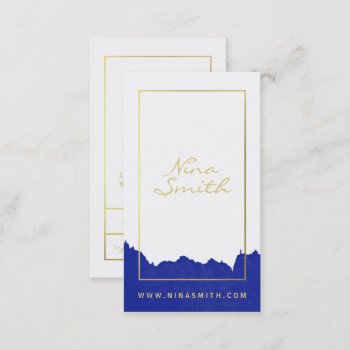 Chic White And Gold Elegant Modern Blue Watercolor Business Card by busied at Zazzle