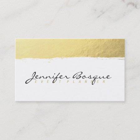 Chic White And Gold Faux Foil Modern Brush Stroke Business Card