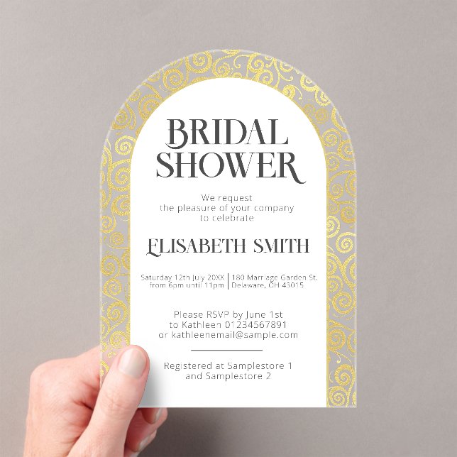  Chic White And Gold Flourish Winter Bridal Shower Acrylic Invitations (Insitu (Handheld))