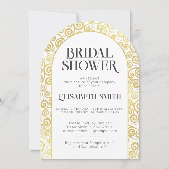  Chic White And Gold Flourish Winter Bridal Shower Invitation (Front)
