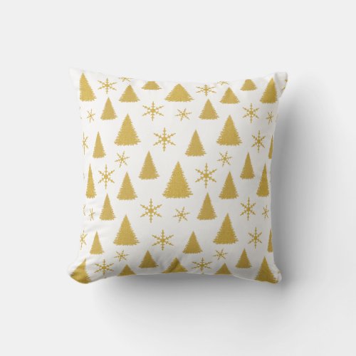 Chic White and Gold Glitter Christmas Tree Pattern Throw Pillow