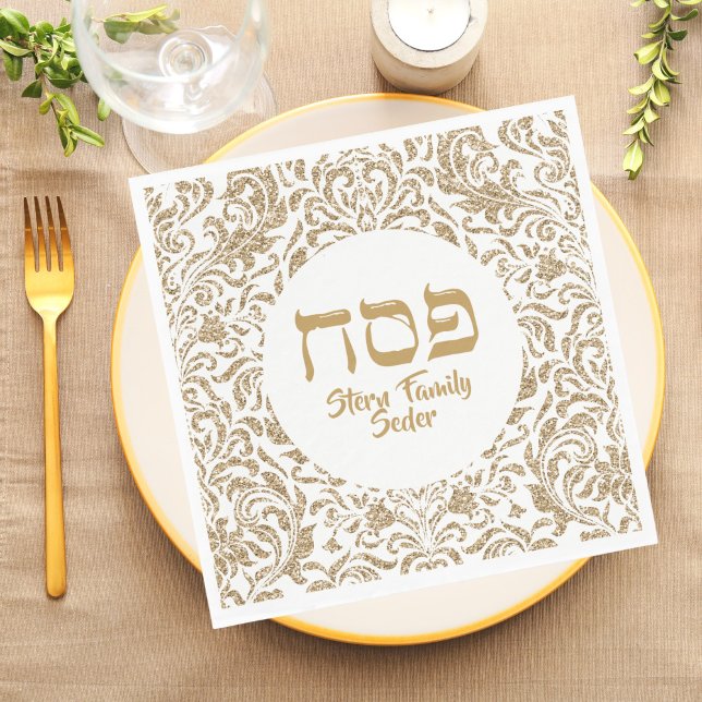 Chic White and Gold Glitter Custom Passover Napkins (Creator Uploaded)